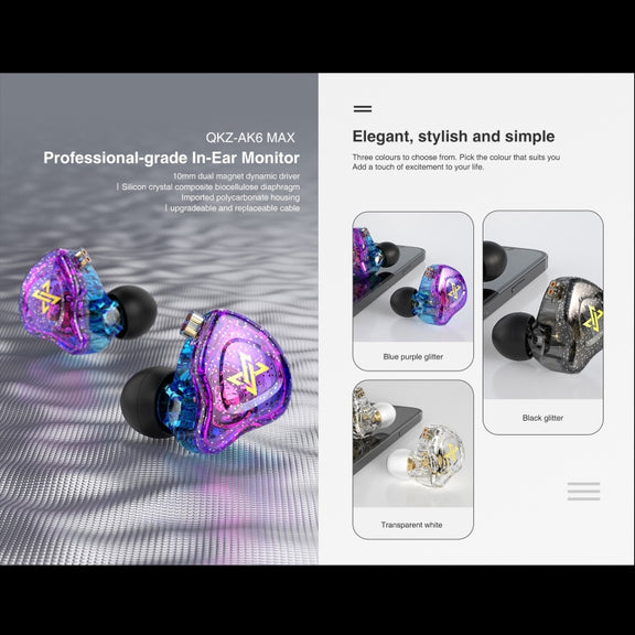 QKZ AK6 MAX In-ear Dynamic Subwoofer Wire-controlled Earphone, Version:with Mic Version(Transparent White)