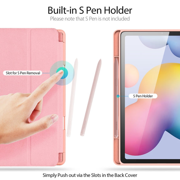 For Galaxy Tab S6 Lite 10.4 inch / S6 Lite 2024 DUX DUCIS Domo Series Horizontal Flip Magnetic PU Leather Case with Three-folding Holder & Pen Slot & Sleep / Wake-up Function(Pink)