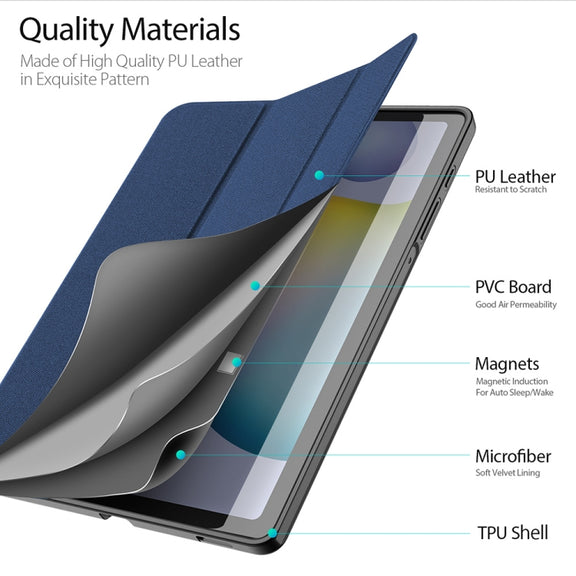 For Galaxy Tab S6 Lite 10.4 inch / S6 Lite 2024 DUX DUCIS Domo Series Horizontal Flip Magnetic PU Leather Case with Three-folding Holder & Pen Slot & Sleep / Wake-up Function(Blue)