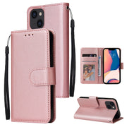 For iPhone 14 Multifunctional Horizontal Flip Leather Case with Three Card Slot (Rose Gold)
