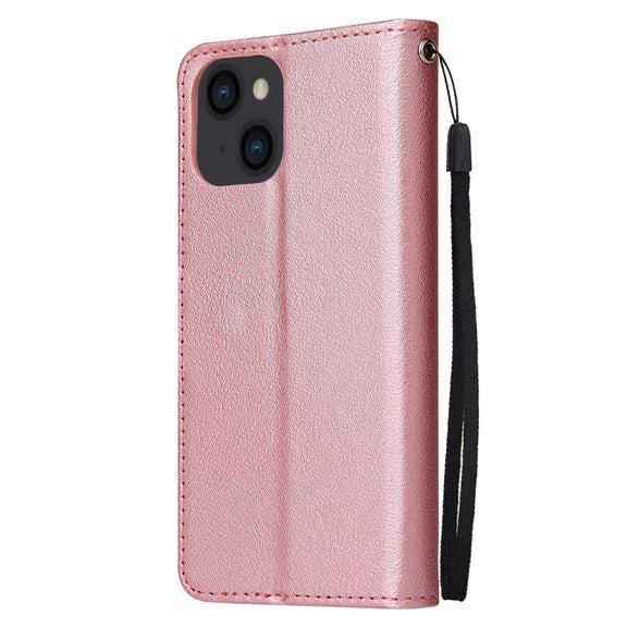 For iPhone 14 Multifunctional Horizontal Flip Leather Case with Three Card Slot (Rose Gold)