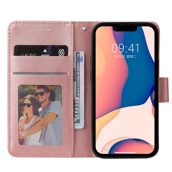 For iPhone 14 Multifunctional Horizontal Flip Leather Case with Three Card Slot (Rose Gold)