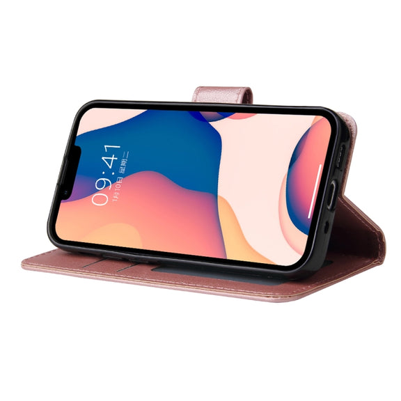 For iPhone 14 Multifunctional Horizontal Flip Leather Case with Three Card Slot (Rose Gold)