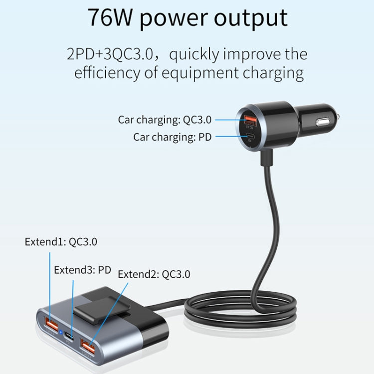 SC03 76W Output PD / QC3.0 Fast Charge Extended Car Charger - Car Charger by PMC TechLife | Online Shopping South Africa | PMC TechLife
