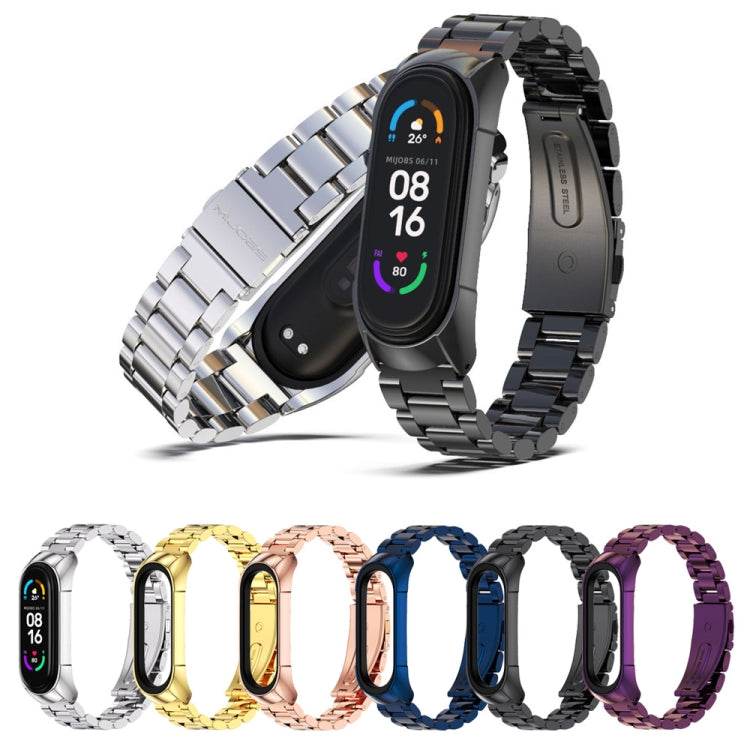 For Xiaomi Mi Band 6 / 6 NFC MIJOBS TF2 Tri-Bead Stainless Steel Watch Band(Blue) - Watch Bands by MIJOBS | Online Shopping South Africa | PMC TechLife | Buy Now Pay Later Mobicred