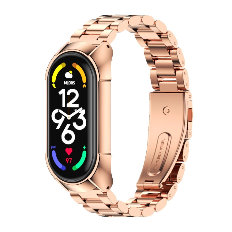 For Xiaomi Mi Band 7 / 7 NFC MIJOBS Stainless Steel Watch Band, Style:TF2 Tri-Bead(Rose Gold) - Watch Bands by MIJOBS | Online Shopping South Africa | PMC TechLife | Buy Now Pay Later Mobicred