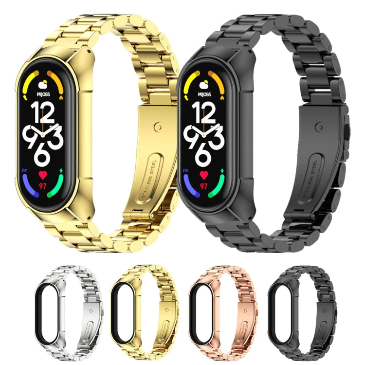 For Xiaomi Mi Band 7 / 7 NFC MIJOBS Stainless Steel Watch Band, Style:TF2 Tri-Bead(Silver) - Watch Bands by MIJOBS | Online Shopping South Africa | PMC TechLife | Buy Now Pay Later Mobicred