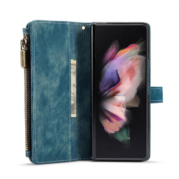 For Samsung Galaxy Z Fold4 5G CaseMe C30 Multifunctional Card Slots Zipper Phone Leather Phone Case(Blue)