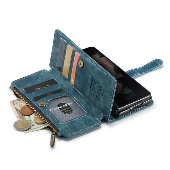 For Samsung Galaxy Z Fold4 5G CaseMe C30 Multifunctional Card Slots Zipper Phone Leather Phone Case(Blue)