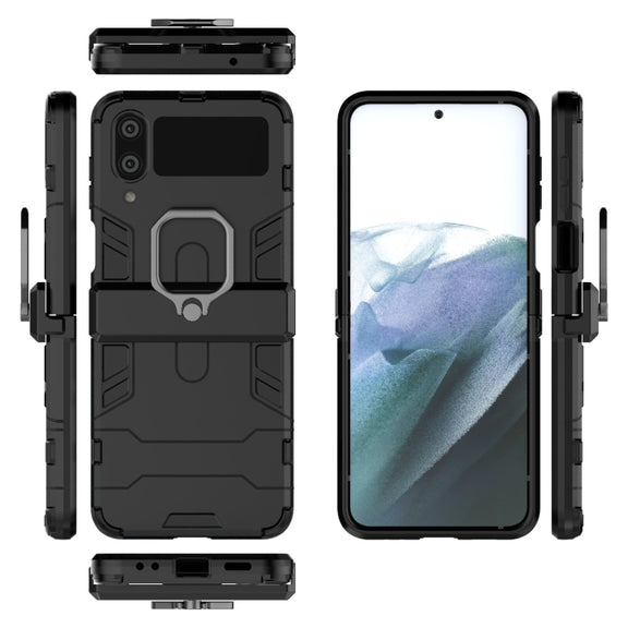 For Samsung Galaxy Z Flip4 PC + TPU Shockproof Protective Phone Case with Magnetic Ring Holder(Black)