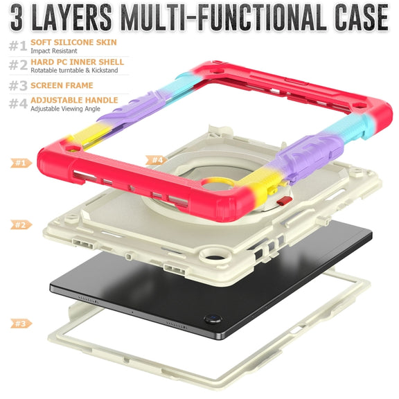 For Samsung Galaxy Galaxy Tab A8 Bracelet Holder Silicone + PC Tablet Case(Colorful Red)