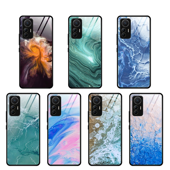 For Xiaomi 12 Lite Marble Pattern Glass Protective Case(Water Waves)