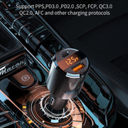 SC01 65W QC3.0 + PD Dual Ports Car Charger with Voltage Display(Black)