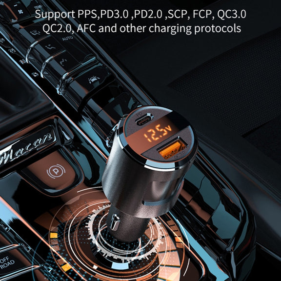 SC01 65W QC3.0 + PD Dual Ports Car Charger with Voltage Display(Black)
