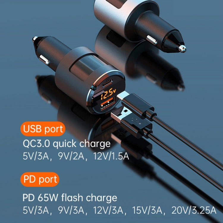 SC01 65W QC3.0 + PD Dual Ports Car Charger with Voltage Display(Black)