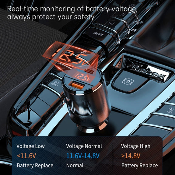 SC01 65W QC3.0 + PD Dual Ports Car Charger with Voltage Display(Black)