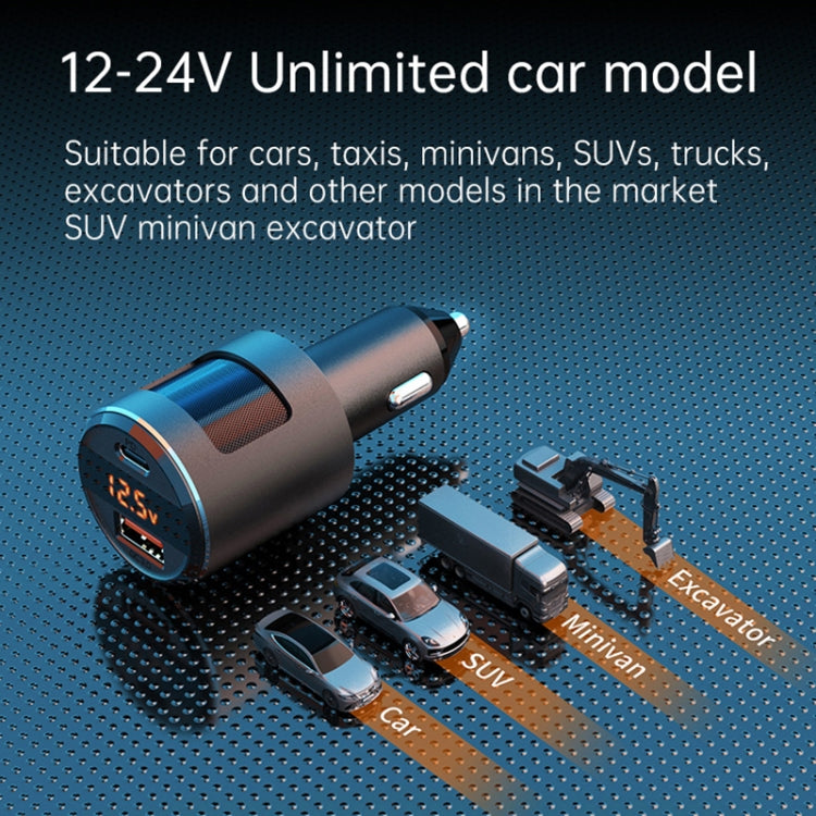SC01 65W QC3.0 + PD Dual Ports Car Charger with Voltage Display(Silver) - Car Charger by PMC TechLife | Online Shopping South Africa | PMC TechLife