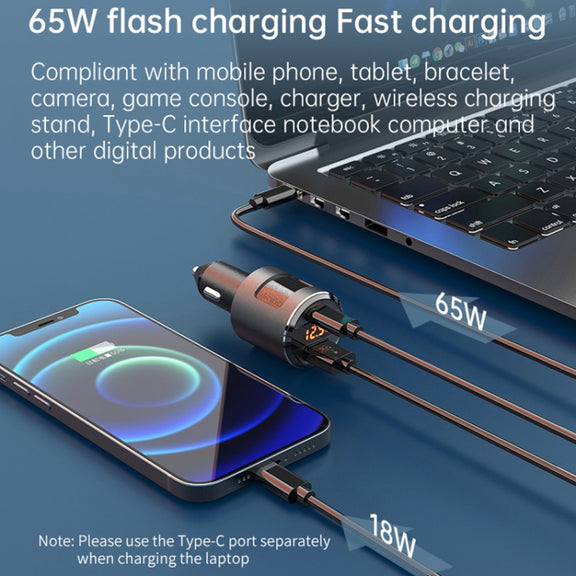 SC01 65W QC3.0 + PD Dual Ports Car Charger with Voltage Display(Black)