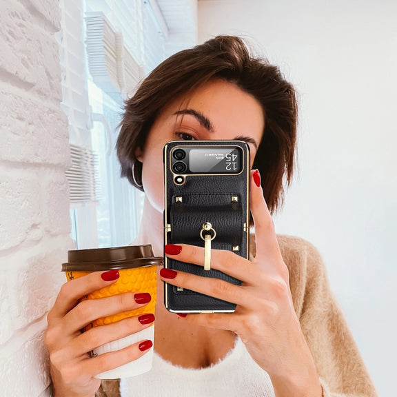 For Samsung Galaxy Z Flip4 5G GKK Colorful PU Phone Case with Ring Holder(Orange)