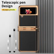 For Samsung Galaxy Z Flip3 5G Litchi Texture Leather Hinged Electroplated Phone Case with Pen(Black Gold)