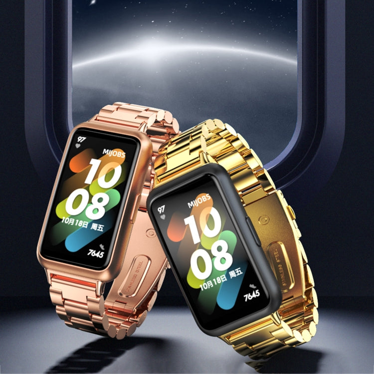 For Huawei Band 7 / 7 NFC MIJOBS Three-Bead Metal Stainless Steel Watch Band(Silver) - Watch Bands by MIJOBS | Online Shopping South Africa | PMC TechLife | Buy Now Pay Later Mobicred
