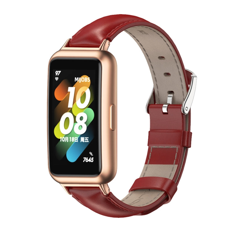 For Huawei Band 7 / 7 NFC MIJOBS Cowhide Leather Watch Band(Red Rose Gold) - Watch Bands by MIJOBS | Online Shopping South Africa | PMC TechLife | Buy Now Pay Later Mobicred