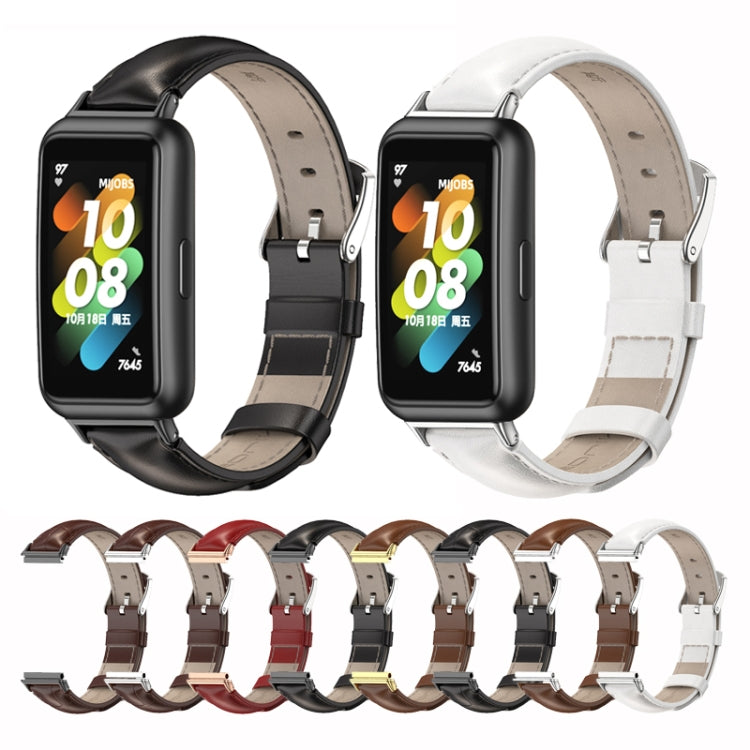 For Huawei Band 7 / 7 NFC MIJOBS Cowhide Leather Watch Band(Red Rose Gold) - Watch Bands by MIJOBS | Online Shopping South Africa | PMC TechLife | Buy Now Pay Later Mobicred