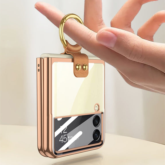 For Samsung Galaxy Z Flip4 GKK Integrated Electroplating Phone Case with Ring(Black)