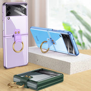 For Samsung Galaxy Z Flip4 GKK Integrated Electroplating Phone Case with Ring(Blue)