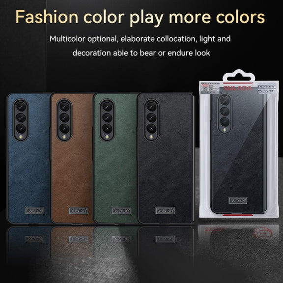 For Samsung Galaxy Z Fold4 SULADA Shockproof TPU + Handmade Leather Protective Case(Brown)