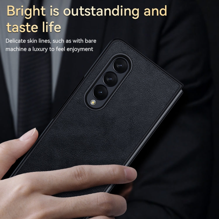 For Samsung Galaxy Z Fold4 SULADA Shockproof TPU + Handmade Leather Protective Case(Brown)