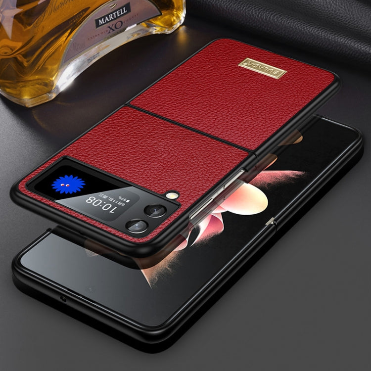 For Samsung Galaxy Z Flip4 SULADA Shockproof TPU + Handmade Leather Phone Case(Red)