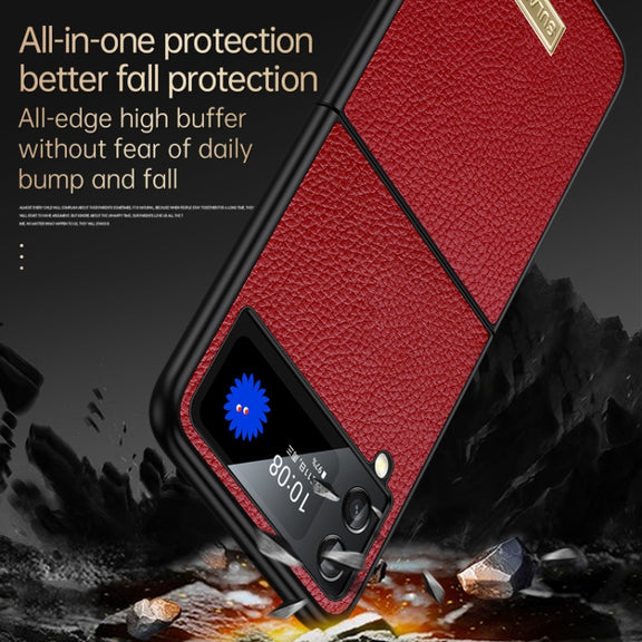 For Samsung Galaxy Z Flip4 SULADA Shockproof TPU + Handmade Leather Phone Case(Green)