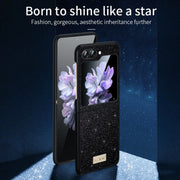 For Samsung Galaxy Z Flip5 SULADA Shockproof TPU + Handmade Leather Phone Case(Black)