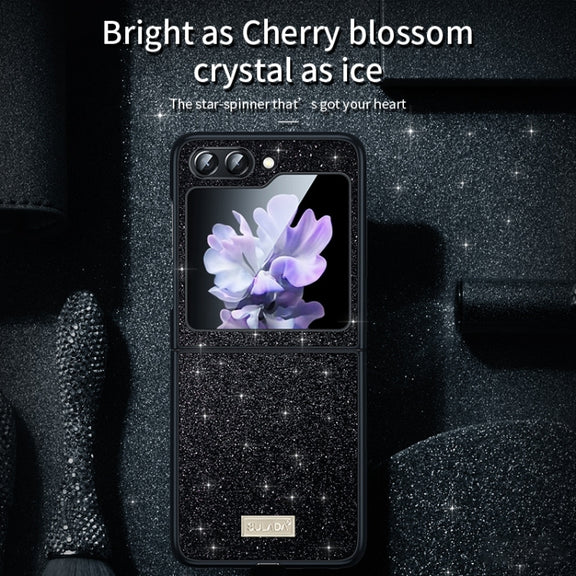 For Samsung Galaxy Z Flip5 SULADA Shockproof TPU + Handmade Leather Phone Case(Black)