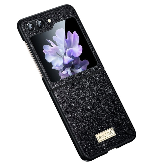 For Samsung Galaxy Z Flip5 SULADA Shockproof TPU + Handmade Leather Phone Case(Black)