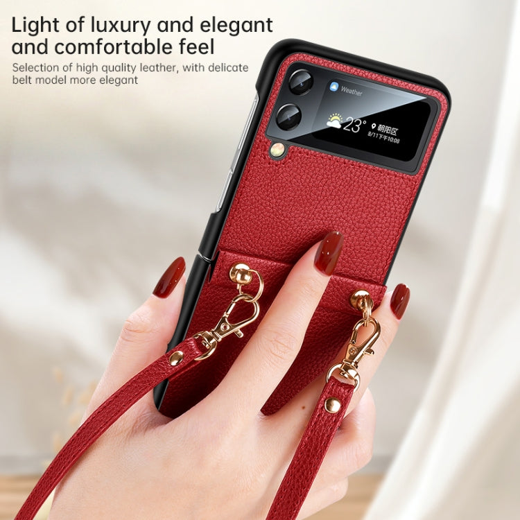 For Samsung Galaxy Z Flip4 SULADA Litchi Texture Leather + TPU Phone Case with Strap(Black) - free shipping - PMC TechLife - Order now!