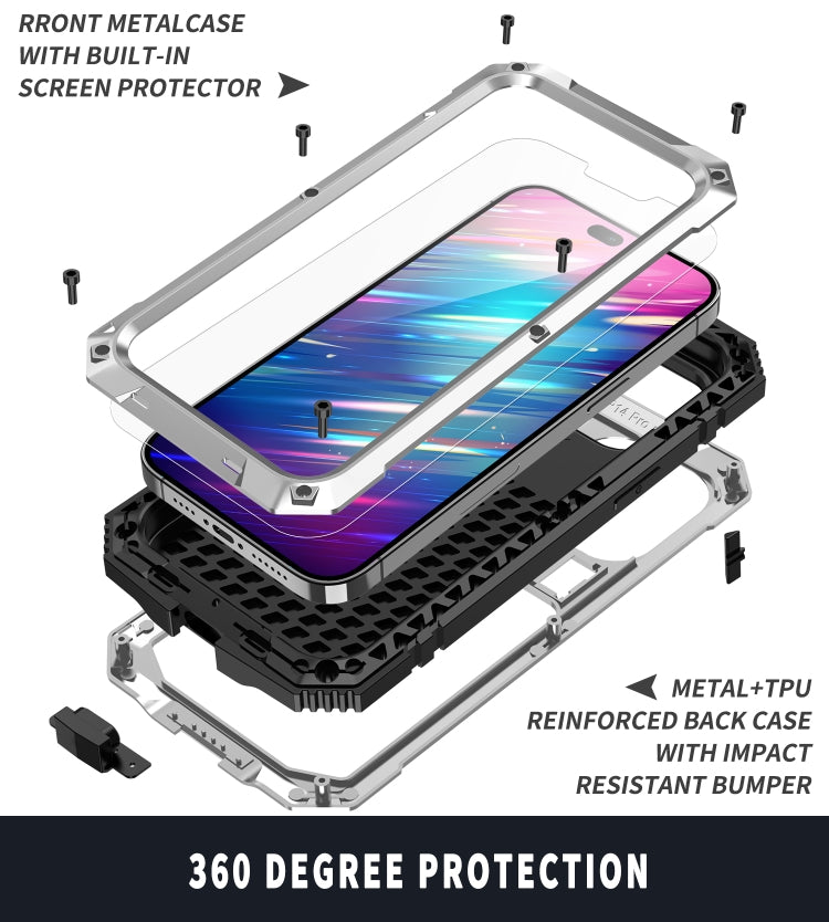 For iPhone 14 Pro Max R-JUST Shockproof Waterproof Dust-proof Case with Holder (Silver) - iPhone 14 Pro Max Cases by R-JUST | Online Shopping South Africa | PMC TechLife | Buy Now Pay Later Mobicred