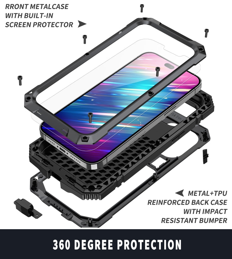 For iPhone 14 Pro Max R-JUST Shockproof Waterproof Dust-proof Case with Holder (Black) - free shipping - PMC TechLife - Order now!