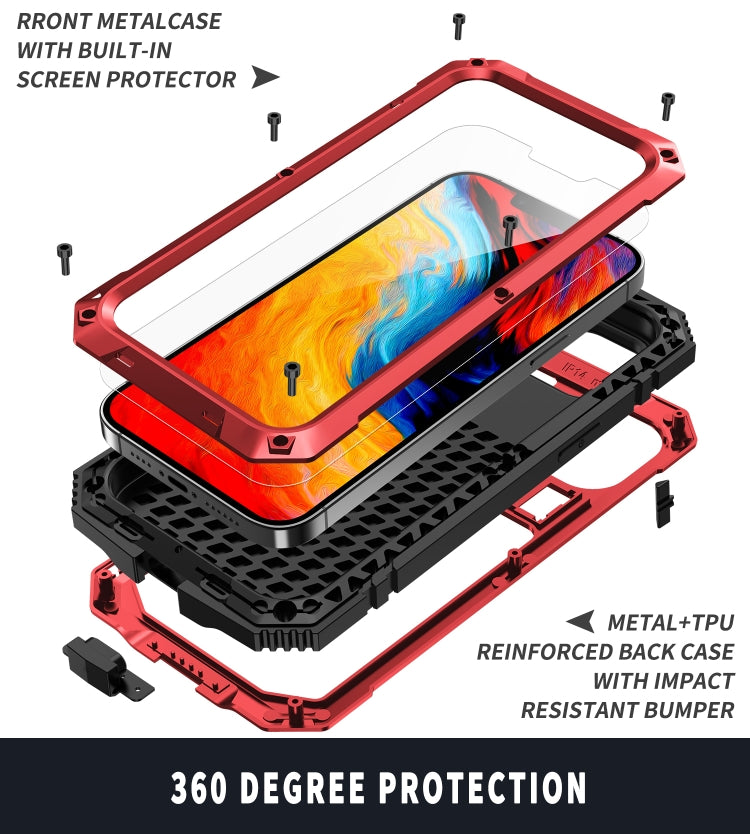 For iPhone 14 R-JUST Shockproof Waterproof Dust-proof Case with Holder (Red) - free shipping - PMC TechLife - Order now!