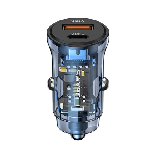 USAMS US-CC164 C32 30W Transparent Dual Port Mini Car Charger(Blue) - free shipping - PMC Jewellery - Order now!