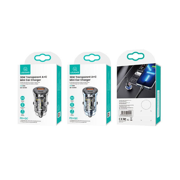 USAMS US-CC164 C32 30W Transparent Dual Port Mini Car Charger(Blue)