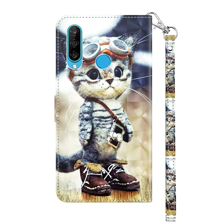 For Huawei P30 Lite / nova 4e 3D Painted Leather Phone Case(Naughty Cat)