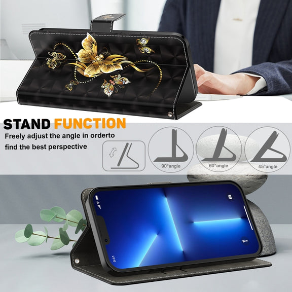 For Motorola Moto G22 3D Painted Leather Phone Case(Golden Swallow Butterfly)