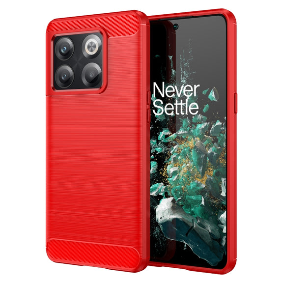 For OnePlus 10T Brushed Texture Carbon Fiber TPU Phone Case (Red)