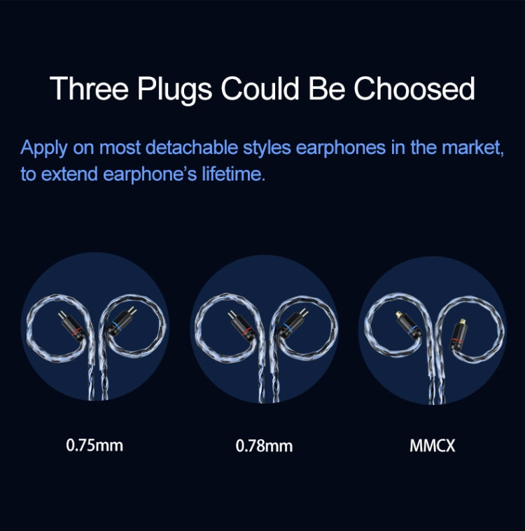 CVJ V3 1.2m 16 Cores Silver-plated 3.5mm Earphone Cable, Style:0.78mm(Silver-Blue) - free shipping - PMC TechLife - Order now!