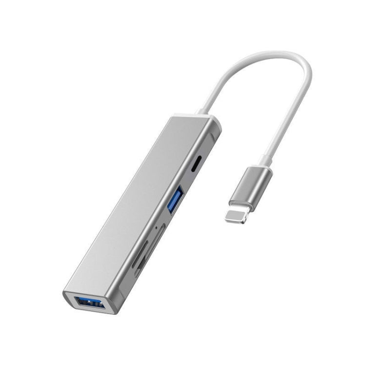 5 in 1 8 Pin to SD / TF Card Slot + 3 USB Ports Multifunctional Docking Station HUB(Silver) - U Disk & Card Reader by PMC TechLife | Online Shopping South Africa | PMC TechLife