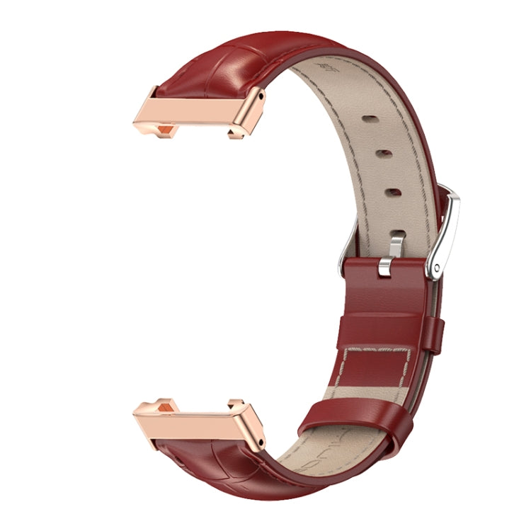 For Xiaomi Mi Band 7 Pro Mijobs Genuine Leather Top Layer Cowhide Watch Band(Bamboo Red Rose Gold) - Watch Bands by MIJOBS