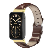 For Xiaomi Mi Band 7 Pro Mijobs Genuine Leather Top Layer Cowhide Watch Band(Bamboo Coffee Gold) - Watch Bands by MIJOBS