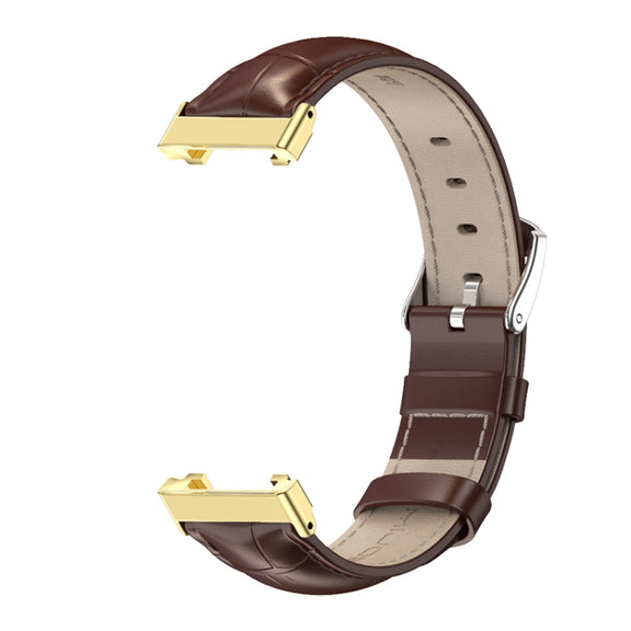 For Xiaomi Mi Band 7 Pro Mijobs Genuine Leather Top Layer Cowhide Watch Band(Bamboo Coffee Gold) - Watch Bands by MIJOBS